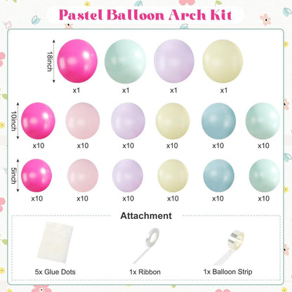 Wildflower Balloon Arch Kit, 124Pcs Pastel Balloon Arch Kit Includes Hot Pink Light Pink Blue Green Purple Yellow Balloons for Birthday Baby Shower Wedding Spring Summer Party Decorations