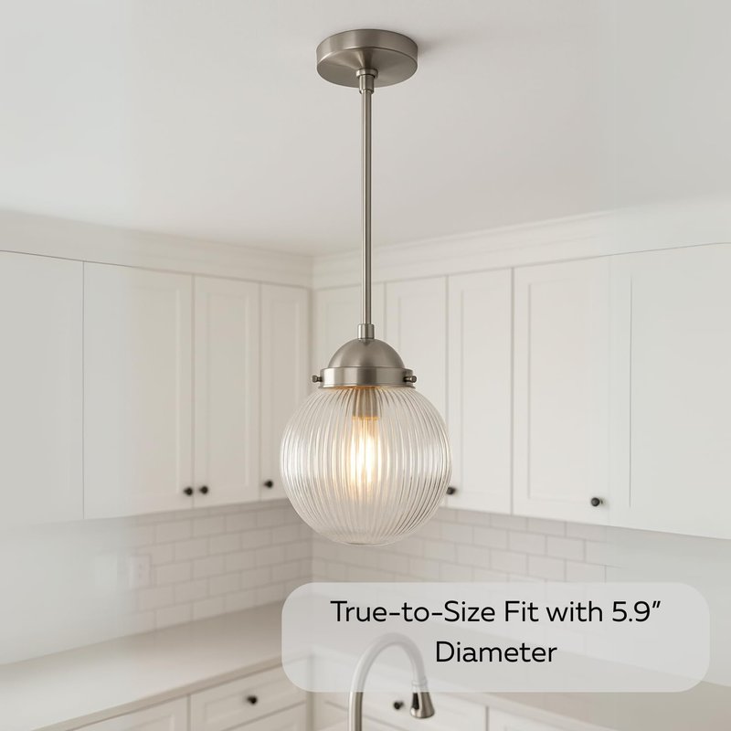 LIGHTACCENTS Clear Ribbed Ceiling Light Cover – 5.9” Flush Mount Globe for Fan or Fixture Replacement – Glass Shade for Kitchen, Bathroom, Hallway, or Bedroom Ceiling Lights