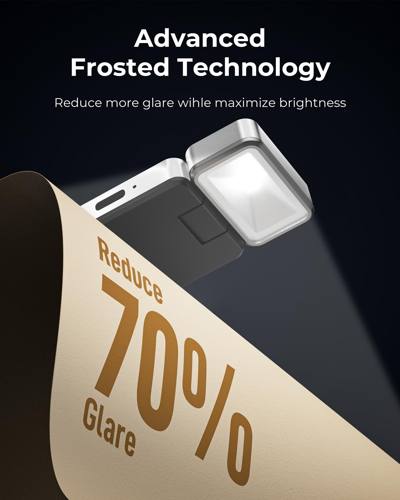 86lux Book Light, Rechargeable Clip-On LED Reading Light for Bed & Night Use - 3 Color Temperatures with Stepless Dimming, Ultralight Bookmark Design for Kids, Book Lovers, Grey