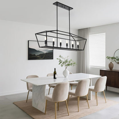 BONLICHT 6 Light Farmhouse Chandelier Black Modern Linear Kitchen Island Lights Industrial Vintage Candle-Style Dining Room Lighting Fixture Hanging Foyer Ceiling Lights with Adjustable Rods,E12 Base