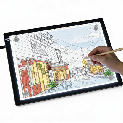A4 LED Tracing Light Box丨Light Pad - Copy Board with Full-Edge Ruler Frame丨3 Adjustable LED, Premium Acrylic for Art, Drawing, Sketch, Animation, Design, Tattoo, Diamond Painting, X-ray Viewing