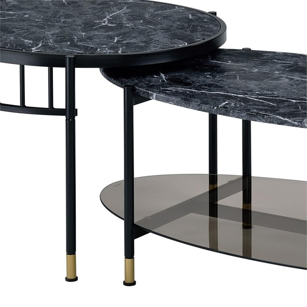 Acme Furniture 2 Piece Oval Nesting Coffee Table, Black