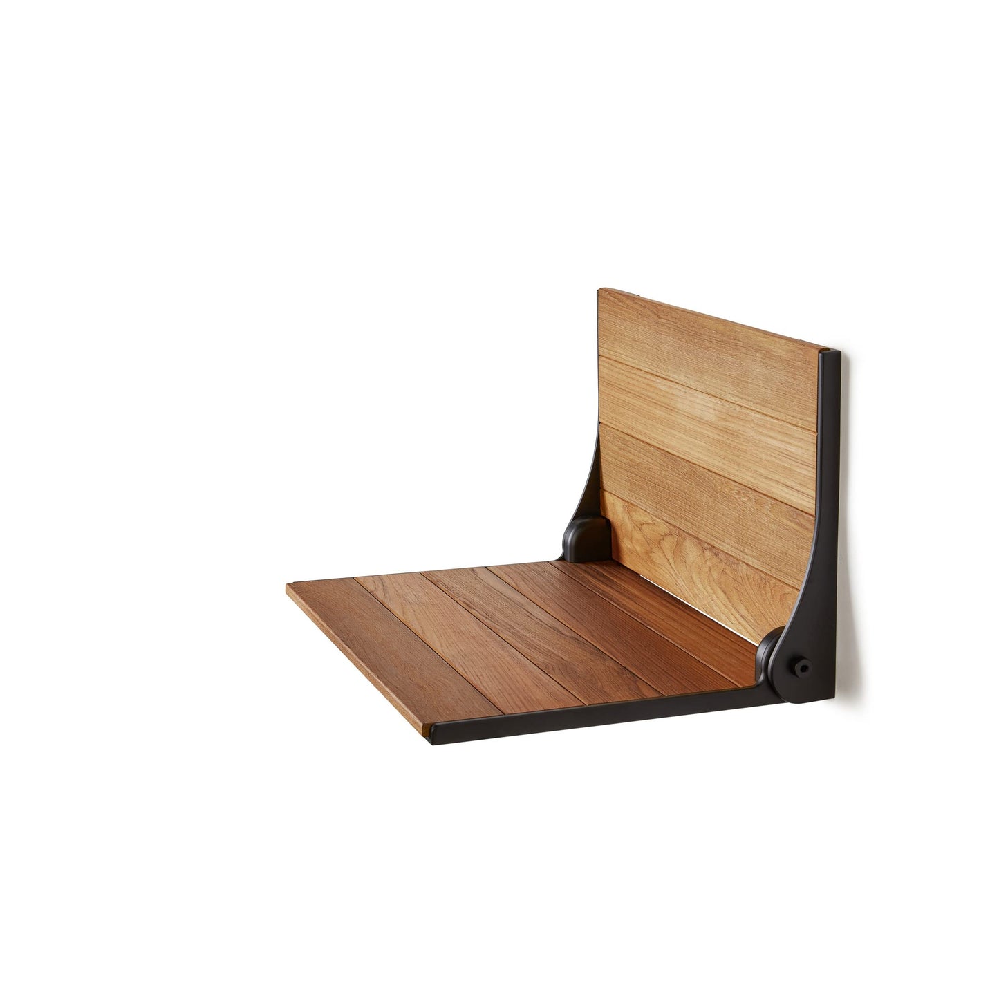 Seachrome Silhouette Natural Teak Wood Wall Mount Folding Shower Seat Bench with Matte Black Frame
