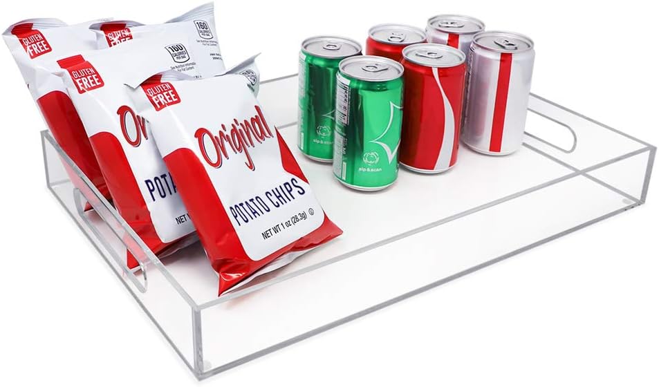 Isaac Jacobs Clear Acrylic Serving Tray (11x17) with Cutout Handles, Spill-Proof, Stackable Organizer