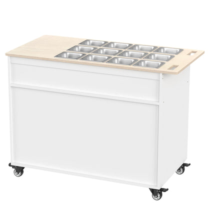 GDLF Charcuterie Cart with Stainless Steel Food Pans, Mobile Pizza Topping & Salad Bar Station, Buffet Serving Table for Home, Party & Catering