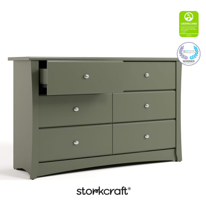 Storkcraft Crescent 6-Drawer Dresser (Olive) – GREENGUARD Gold Certified, Green Dresser for Bedroom, Kids & Nursery Storage Chest, Safety Interlocking Drawers, Pre-Installed Tracks, Kids Chest
