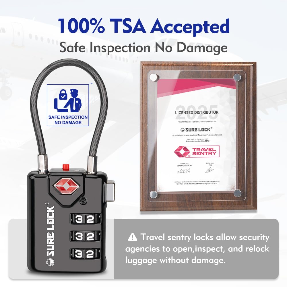 SURE LOCK TSA Compatible Travel Luggage Locks, Inspection Indicator, Easy Read Dials - 2 pack