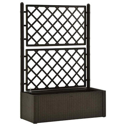 Raised Garden Bed, Mocha Plastic (PP) Large Outdoor Planter with Trellis, Self-Watering System, 39.4 x 39.4 x 55.9 in, Durable Waterproof Materials for Vegetables, Herbs