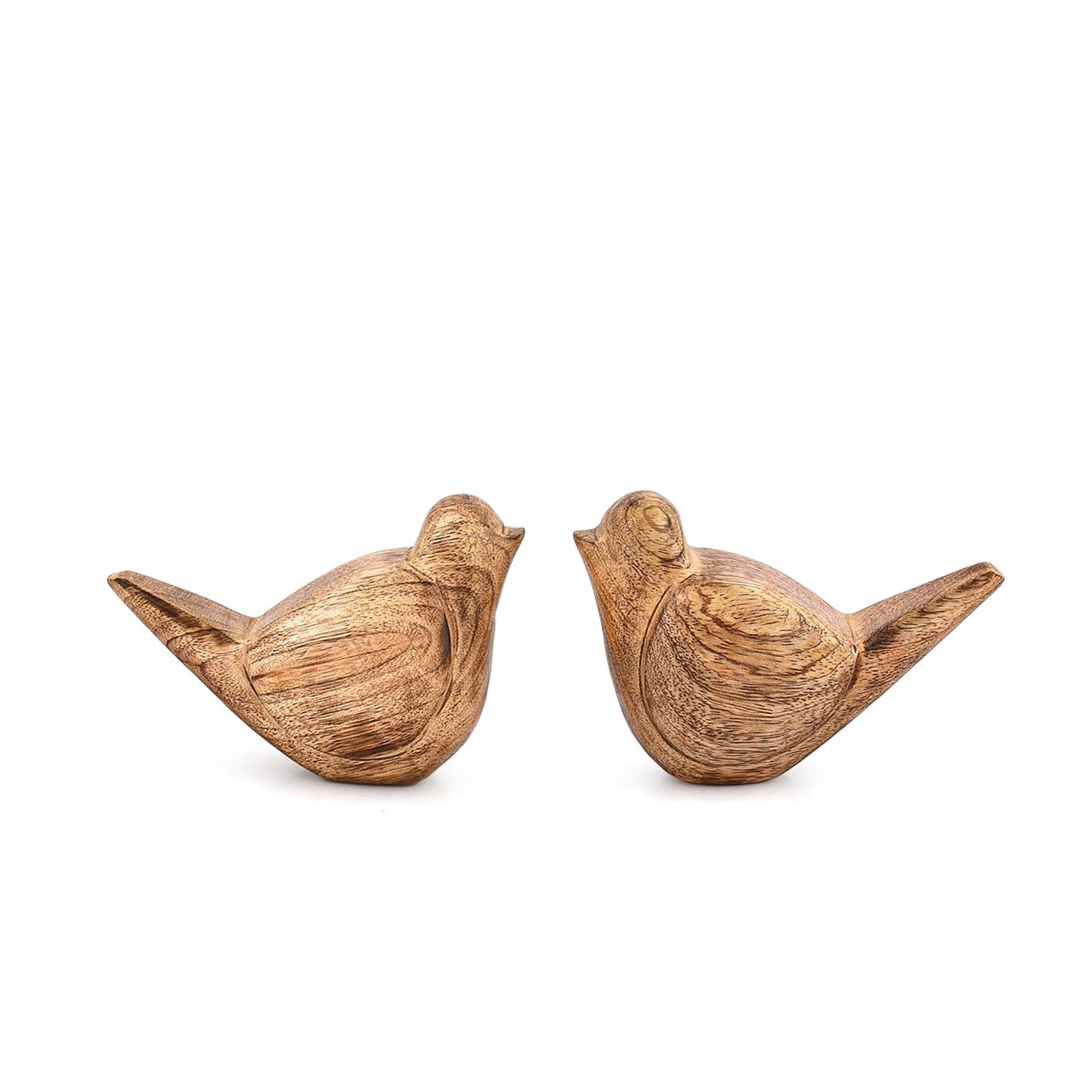 Samhita Statues Bird Figurine Gift Set – 2 Hand-Carved Mango Wood Sculptures – Unique Rustic Home Décor Gift for Nature Lovers, Bird Watchers, or Minimalist Interiors (5.25'' X 2.5'' X 3'')