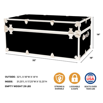 Rhino Trunk & Case Aromatic Cedar Chest - Large 32"x18"x14" Storage Box, Coffee Table, End of Bed Trunk, or Entryway Storage Bench – USA-Made, Furniture Grade – Strong and Secure Clothing Storage