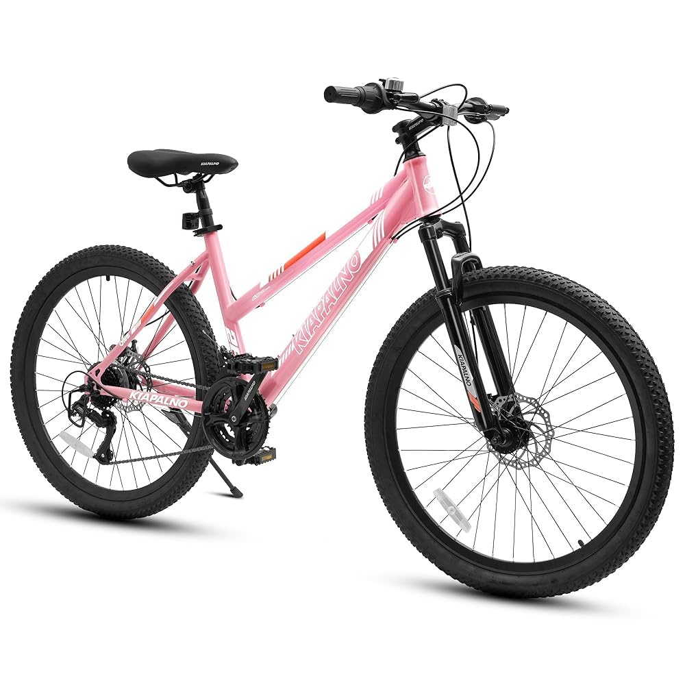 Ecarpat Women's Mountain Bike 24/26 Inch Wheels, 21-Speed Trail Commuter City Mountain Bikes, 15"/17" Carbon Steel Frame Female Bicycles Disc Brakes Front Fork, Pink