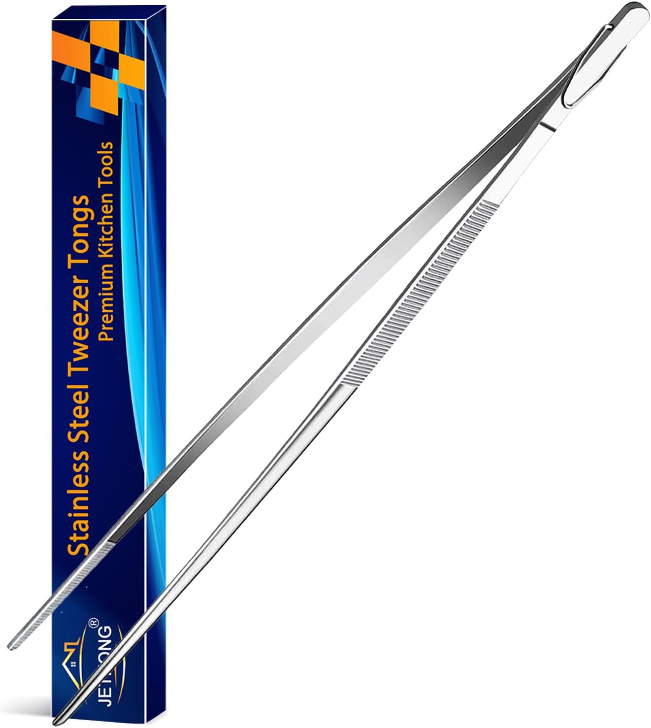 JETKONG 12-Inch Extra-Long Kitchen Tweezers, Fine Tweezer Tongs in Stainless Steel for Cooking