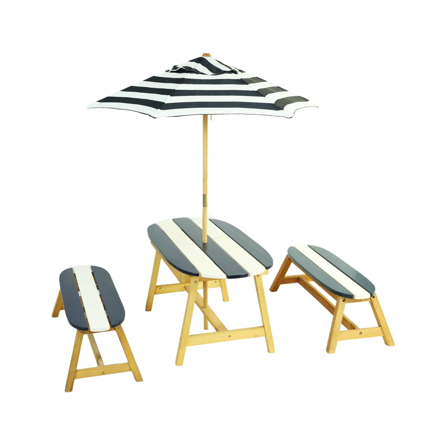 Gecheer Naturally Playful Kids Picnic Table with Umbrella – Indoor/Outdoor Wooden Table Set for 4 Children, Dark Blue, Round Corner Safety Design