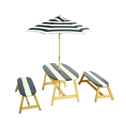 Gecheer Kids Picnic Table Set with Umbrella – Indoor/Outdoor Wooden Table & Benches for 4 Children, Dark Blue
