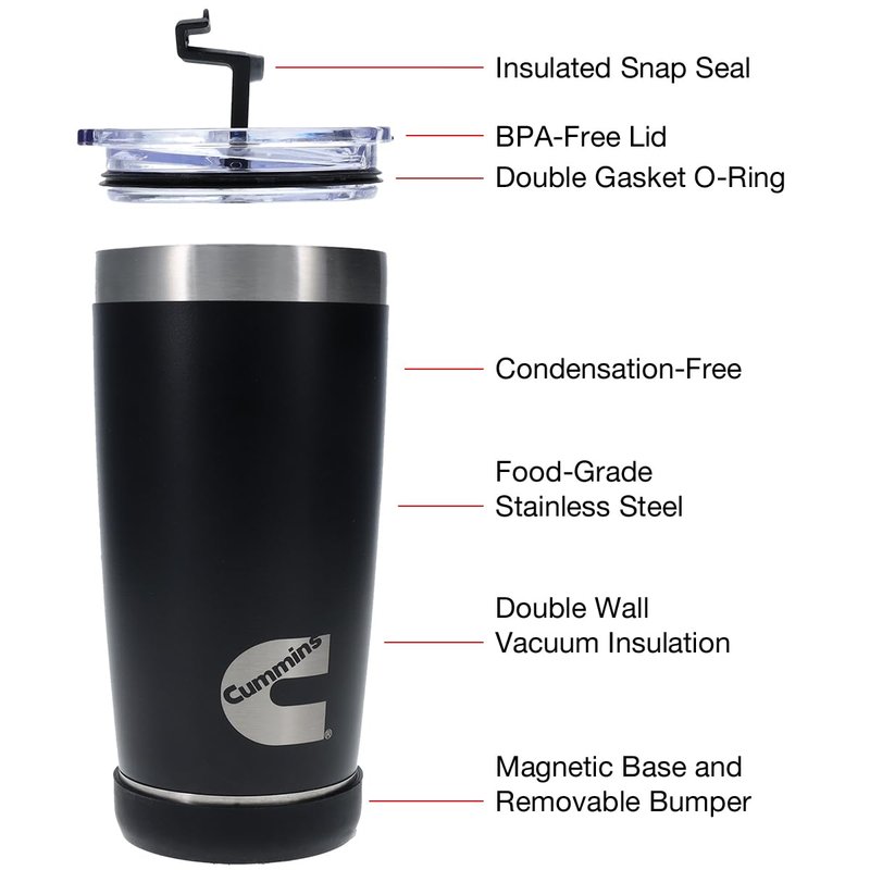 Cummins 20oz Tumbler Stainless Steel Reusable Travel Coffee Mug Double Wall Insulated Thermal Coffee Mug with Snap Seal, Black Matte