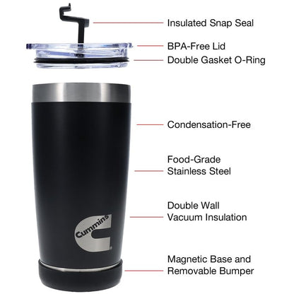 Cummins 20oz Tumbler Stainless Steel Reusable Travel Coffee Mug Double Wall Insulated Thermal Coffee Mug with Snap Seal, Black Matte