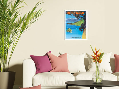 Reno Nevada - Lake Tahoe California Vintage Airline Travel Poster, 11x14in