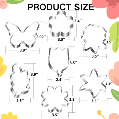 LUBTOSMN Flower and Leaf Cookie Cutter Set-7 Piece-Daisy, Lily, Rose, Tulip, Oak Leaf and Butterfly Fondant Biscui Cutters