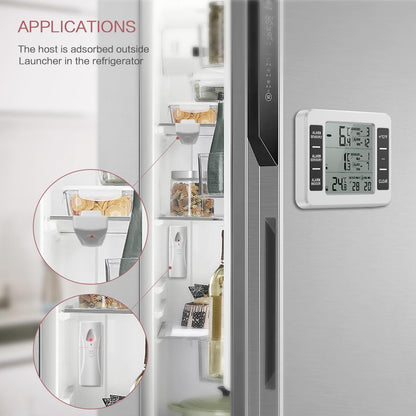 Refrigerator Thermometer - LCD Digital Temperature Meter with Audible Alarm and Max/Min Record Function