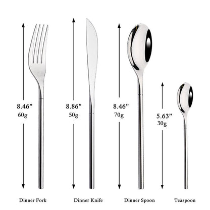 JASHII 304 Flatware Set Silver Silverware Set Mirror Polished 18/8 Stainless Steel Cutlery Set with Round Handle 24 Piece Wedding Housewarming Gift Service for 6