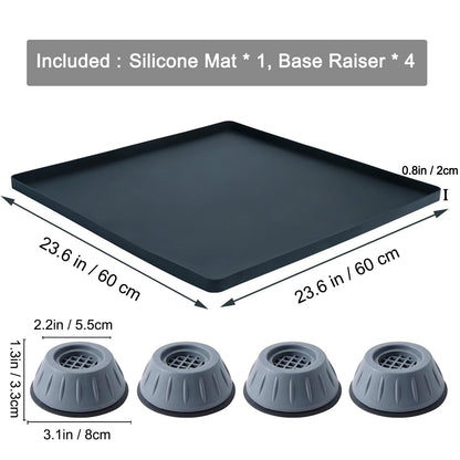 Mini Fridge Silicone Mat with 4 Base Raisers, 23.6"x23.6" Under Refrigerator Drip Pan Floor Protector - 0.8" Raised Edge Prevents Water Leaks & Floor Damage for Fridge, Washer, Dryer, Wine Cooler