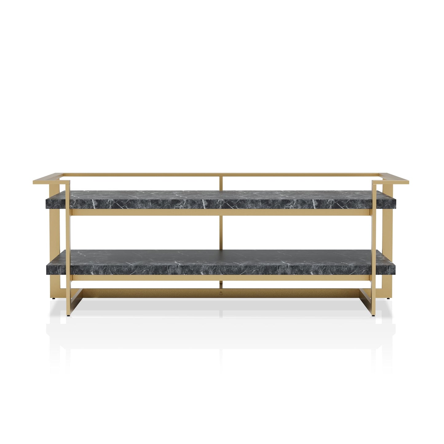 24/7 Shop at Home Daphne Modern Metal Faux Marble Top 2-Piece Coffee Table Set with Open Shelves for Living Room, Bedroom, Home Office, Gold and Black