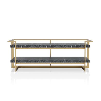 24/7 Shop at Home Daphne Modern Metal Faux Marble Top 2-Piece Coffee Table Set with Open Shelves for Living Room, Bedroom, Home Office, Gold and Black