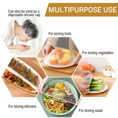 200PCS Plastic Elastic Bowl Covers Reusable,Food Storage Covers with Elastic Bowl Covers for Leftover, Plastic Covers for Bowls Fresh Keeping Bags for Family Outdoor Picnic (Regular)