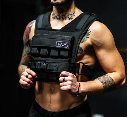 HANZO Weighted Vest for Men - Rucking & Strength Training Vest 25lbs–65lbs, Weight Vest With Removable Iron Weights, Adjustable Heavy Duty Weighted Workout Vest for Calisthenics & Fitness Training, Rucking Vest