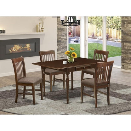 East West Furniture MZNO5-MAH-C 5 Piece Modern Dining Table Set Includes a Rectangle Wooden Table with Dropleaf and 4 Linen Fabric Dining Room Chairs, 36x54 Inch, Mahogany