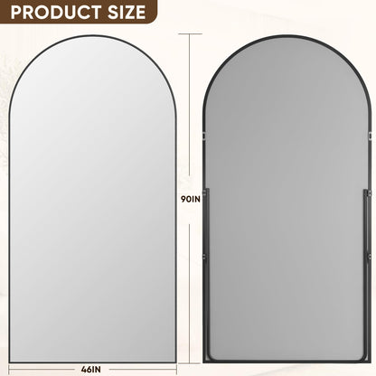 Antok Full Length Mirror, 90"x46" Floor Mirror with Stand, Hanging Mounted Mirrors for Bedroom, Living Room, Cloakroom, Dining Room, Black, Arched