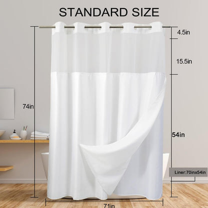 SSCRCUSLY No Hook Shower Curtain with Snap in Fabric Liner Set, White Chevron Hotel Style Bathroom Curtain, Washable and Water Repellent, 71x74 Inches