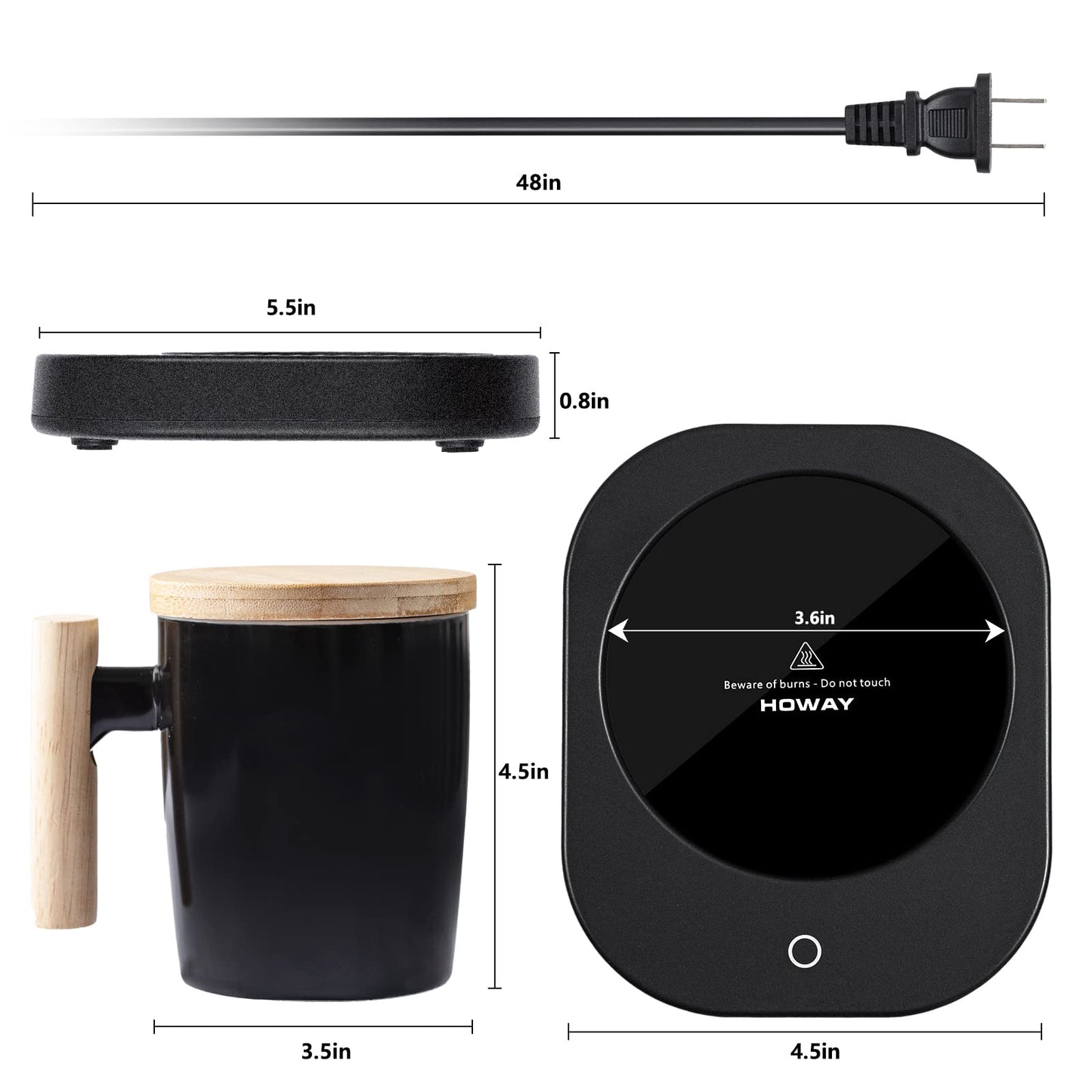 HOWAY Coffee Warmer & Mug Set, Cup Heater for Desk Temperature Control and Smart Auto Shut Off, 14oz, Two temperatures