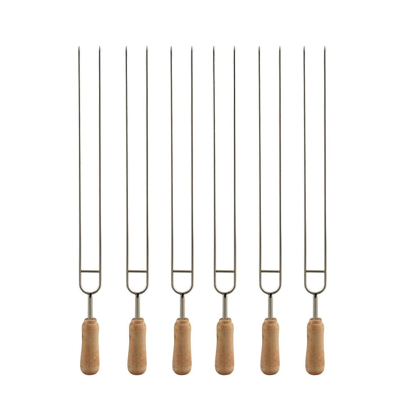 IMEEA Double Pronged Skewers for Grilling Stainless Steel Kabobs Barbecue Skewers with Wooden Handle 15.3-Inch