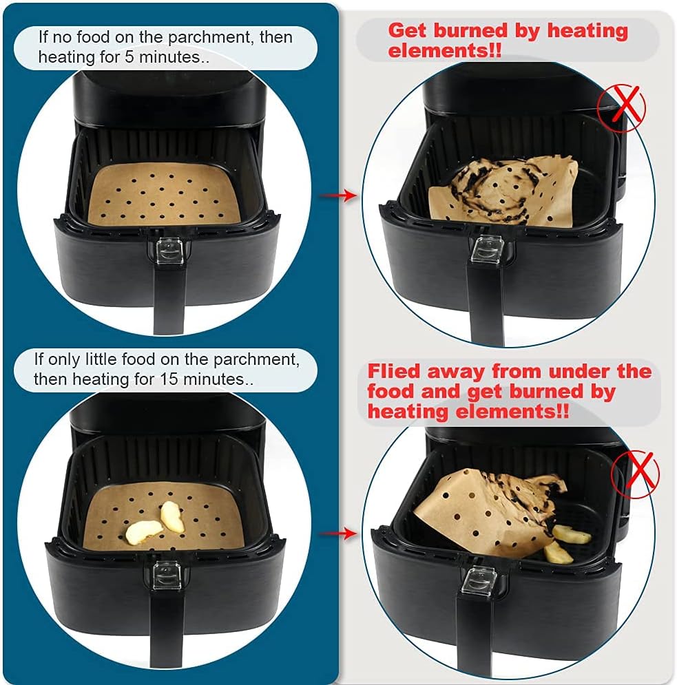BYKITCHEN Air Fryer Oven Liners, Nonstick Unbleached Parchment Paper, 11x12 Inches, Set of 100