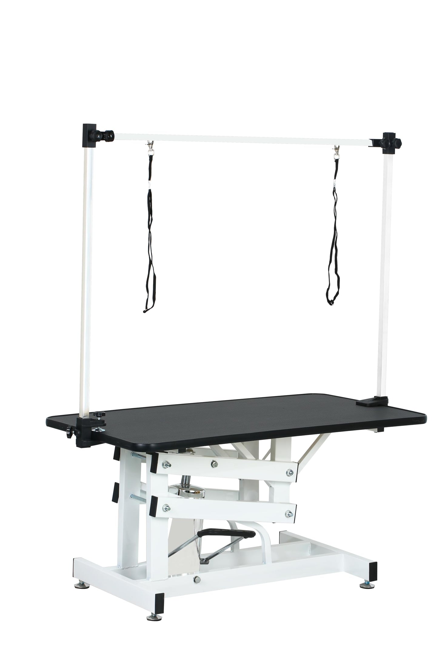 GDFStudio 42.5" Hydraulic Dog Grooming Table with Adjustable Arm & Noose, Heavy Duty Z-Lift Pet Grooming Table for Dogs at Home, Height Adjustable 21" to 36", 330LBS Capacity, White+Black