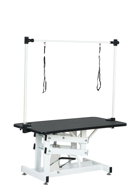 GDFStudio 42.5" Hydraulic Dog Grooming Table with Adjustable Arm & Noose, Heavy Duty Z-Lift Pet Grooming Table for Dogs at Home, Height Adjustable 21" to 36", 330LBS Capacity, White+Black