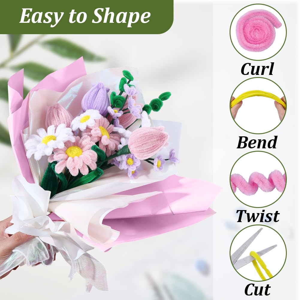 SUNNYCLUE 160Pcs Pipe Cleaners Craft Pipe Cleaner Flower Kit with Video Tutorial Flowers Floral Bouquet Making Supplies Chenille Stems for DIY Art Craft Projects Creative Gift Holiday Wedding Decor