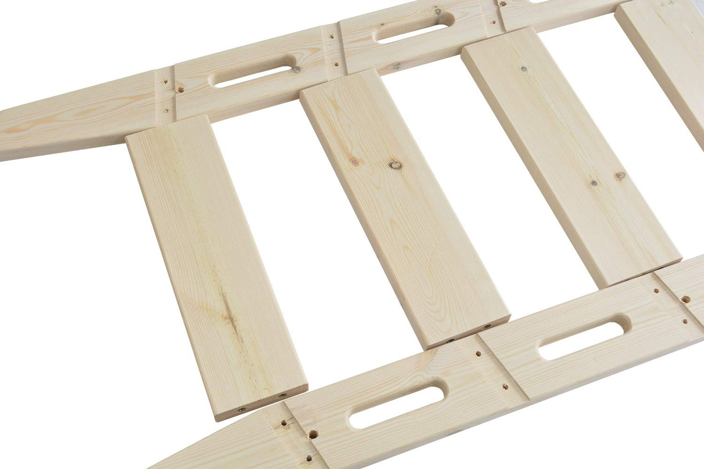 DIYHD 96" Knotty Pine Sliding Library Ladder, Solid Wood Bookshelf Ladder with Oval Cut-Out Grip & Handrail, Unfinished Paintable, Hardware Not Included