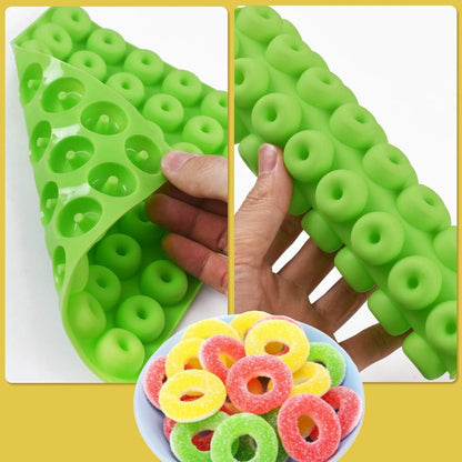 Newk Mini Donut Silicone Candy Mold - 4 Packs 48-Cavities Gummy Ring Molds with 2 Droppers, Nonstick Food Grade Mold