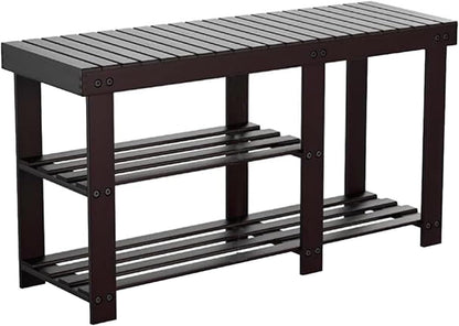 PayLessHere 5-Tier Closet (3 Bamboo Shoe Rack Shoe Bench Shoe Shelf Free Standing Storage Organizer with Additional