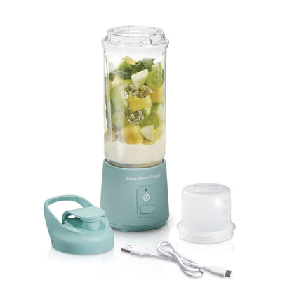 Hamilton Beach Mini Cordless Portable Personal Blender for Shakes and Smoothies, USB Rechargeable, 16 oz. Jar with Leakproof Travel Lid, 6 Stainless Steel Blades, Pink (51181)