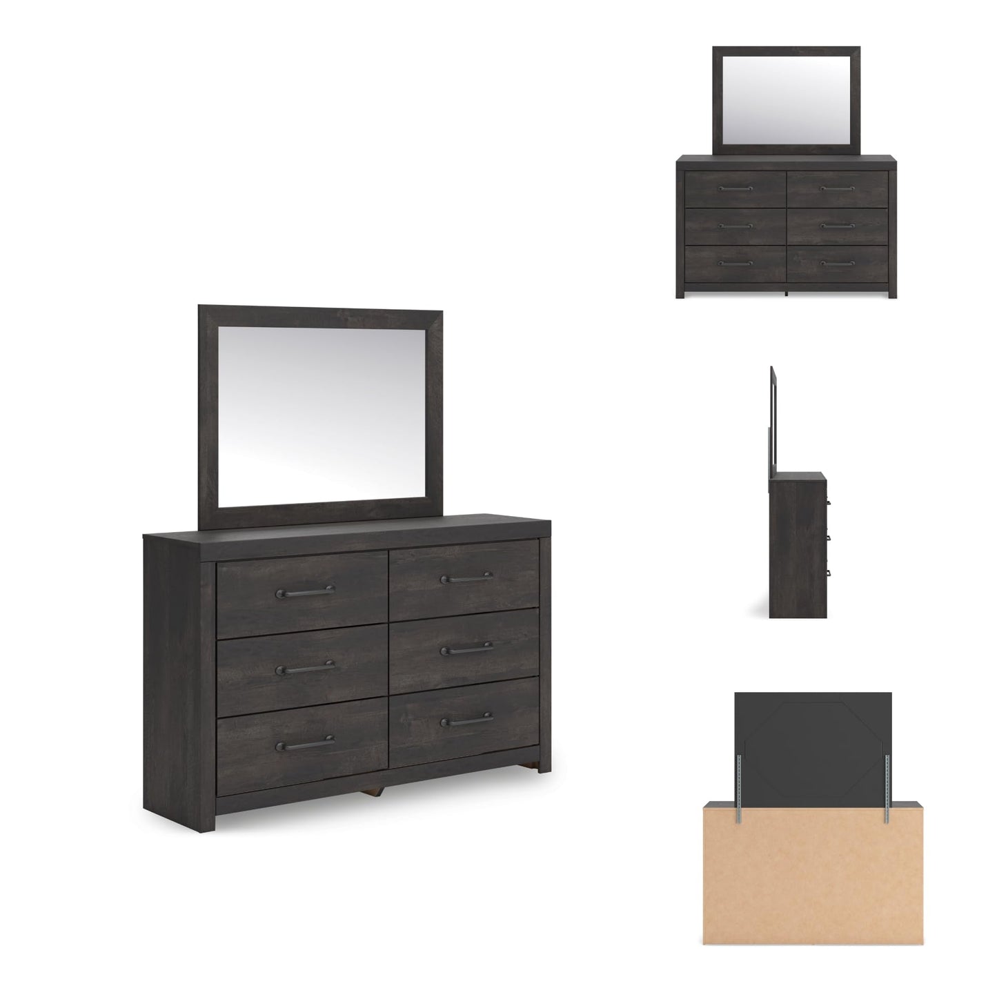 Signature Design by Ashley Delmorta Rustic 6-Drawer Dresser and Mirror with Anti-Tipping Restraint, Black
