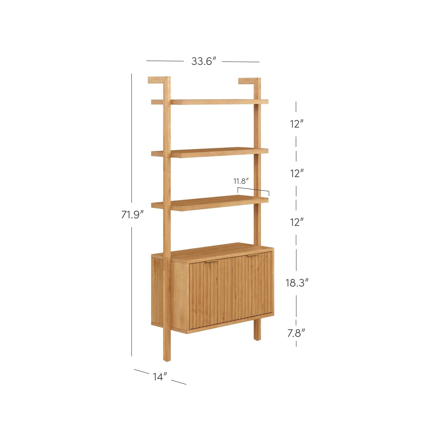 Nathan James Jasper 3-Shelf Solid Wall Mounted Bookcase, Bohemian Bookshelf with Cabinet with Fluted Doors, Set of 2