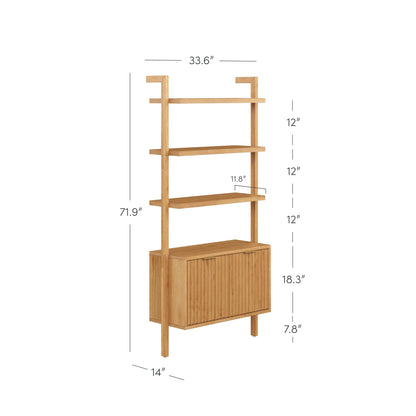 Nathan James Jasper 3-Shelf Solid Wall Mounted Bookcase, Bohemian Bookshelf with Cabinet with Fluted Doors, Set of 2