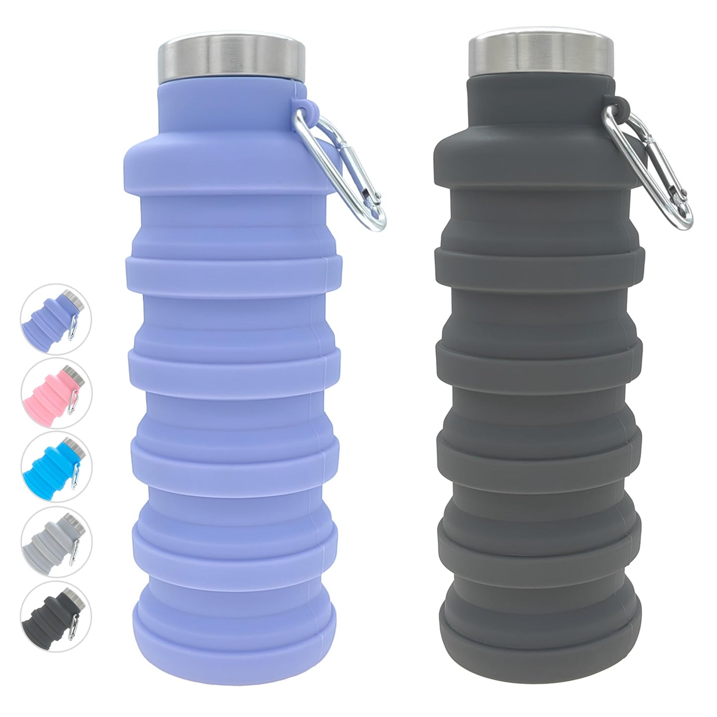 YCT Collapsible Water Bottle 17oz（500ml），Travel Portable Sport Water Bottle，Reusable Silicone Foldable Water Bottles for Gym Camping Hiking (Purple+Black)