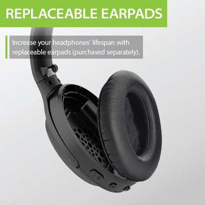 Avantree Aria - Bluetooth Noise Cancelling Over Ear Headphones with Microphone, Detachable Boom Mic for Business Calls, 35H Playtime, Wireless & Wired Headset for Phone PC Computer Laptop