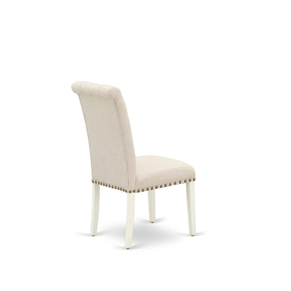 East West Furniture HLBR5-LWH-02 5 Piece Dining Room Furniture Set Includes a Round Dining Table with Pedestal and 4 Light Beige Linen Fabric Upholstered Chairs, 42x42 Inch, Linen White
