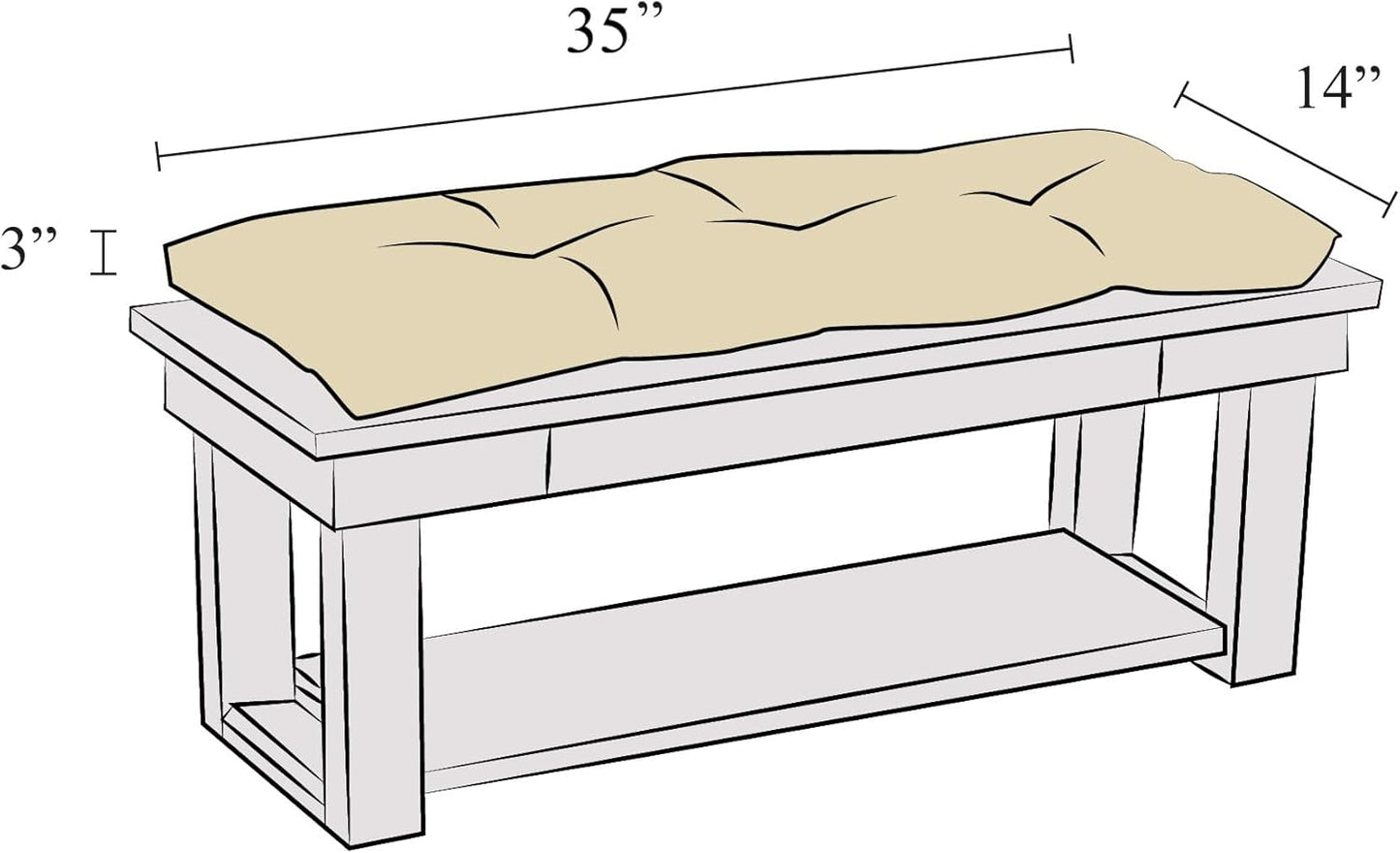 35 Inches, Klear Vu The Gripper Non-Slip Tufted Bench Cushion for Indoor Furniture, Assembled in USA, Entryway Storage