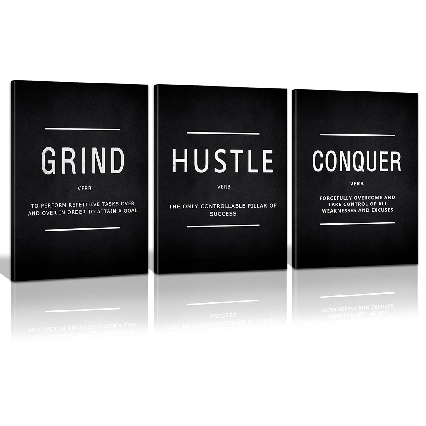 KAWAHONE Canvas Painting Wall Art, Grind Hustle Execution Motivational Wall Art Decoration Posters Prints for Living Room Bedroom, Office Decor, Gallery-Wrapped Canvas Art Set Framed Ready to Hang